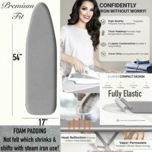Premium Fit Ironing Board Cover 17x54 Thick Pad Heat Reflective Scorch Resistant