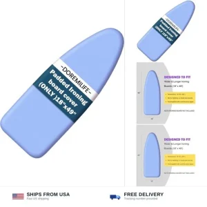 Ironing Board Cover and Pad 18x49 Large, Extra Thick Natural Cotton, Silicone...